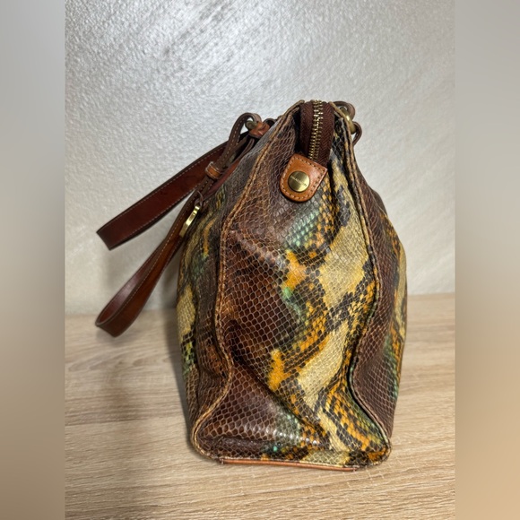 Brahmin Brown Leather Snake Print Tote Bag - Picture 3 of 16